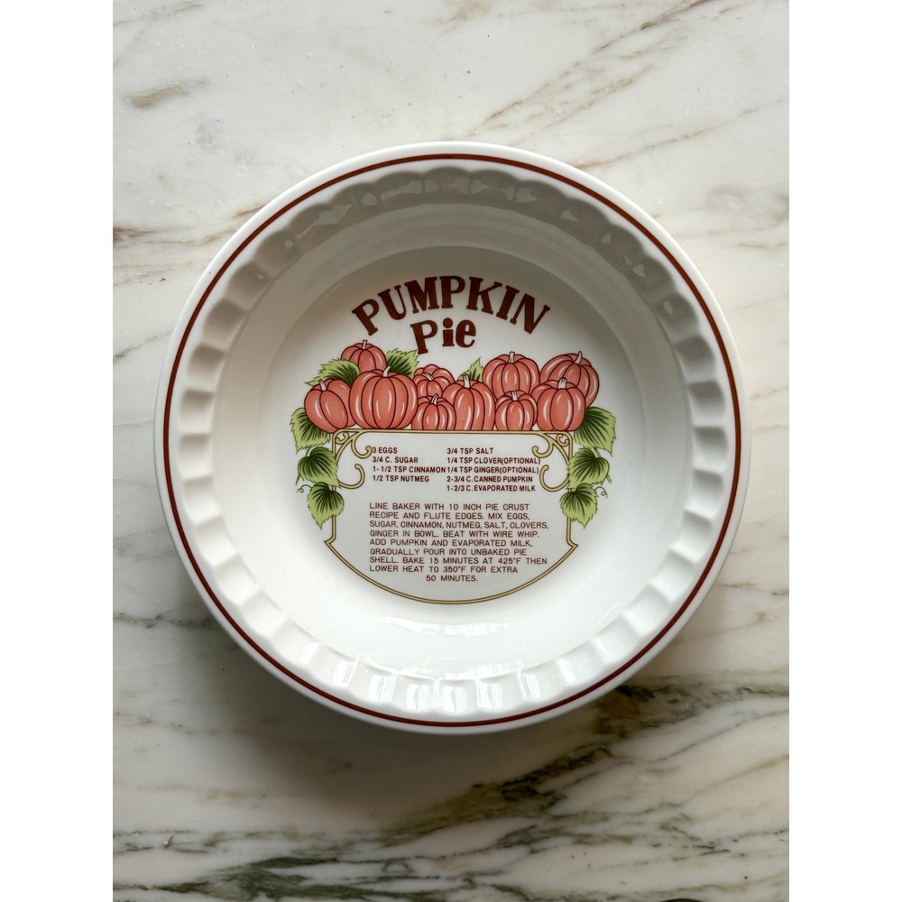 Vintage Hankook Pumpkin Pie Recipe Ceramic Pie Plate Fall Thanksgiving Halloween